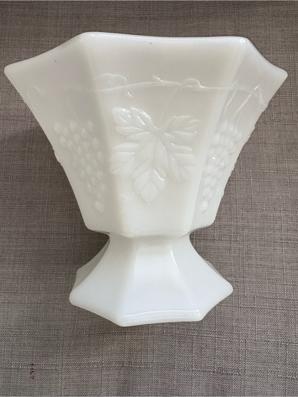 Vintage Anchor Hocking Milk Glass Pedestal Compote Dish - Grape Pattern